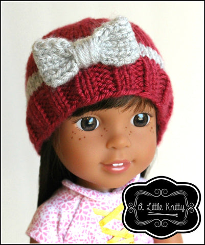 A Little Knitty Knitting Portia Bow Hat Knitting Pattern for Girls and 14-16" Dolls Pixie Faire