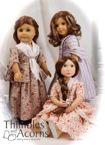 Thimbles and Acorns 18 Inch Historical Sacque Back Gown and Pet en l'ier 18" Doll Clothes Pattern Pixie Faire