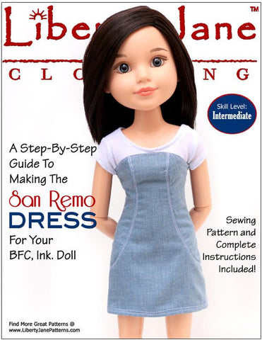 Liberty Jane BFC Ink San Remo Dress Pattern for BFC, Ink. Dolls Pixie Faire