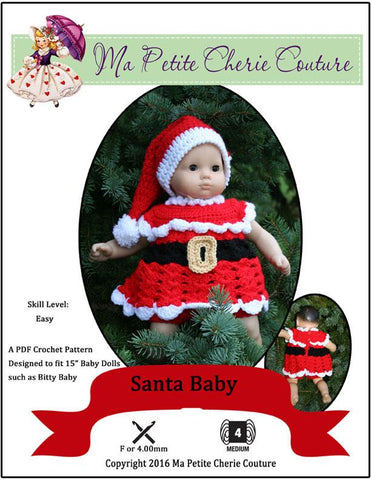 Mon Petite Cherie Couture Bitty Baby/Twin Santa Baby Crochet Pattern for 15" Baby Dolls Pixie Faire