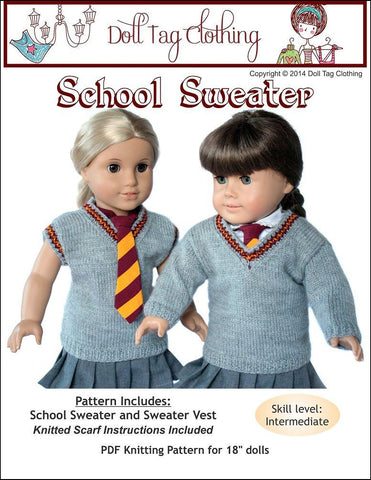 Doll Tag Clothing Knitting School Sweater 18" Doll Clothes Pixie Faire