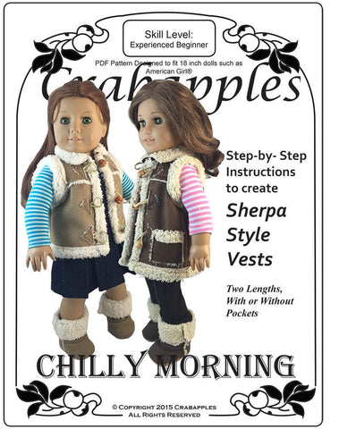 Crabapples 18 Inch Modern Chilly Morning Vest 18" Doll Clothes Pattern Pixie Faire