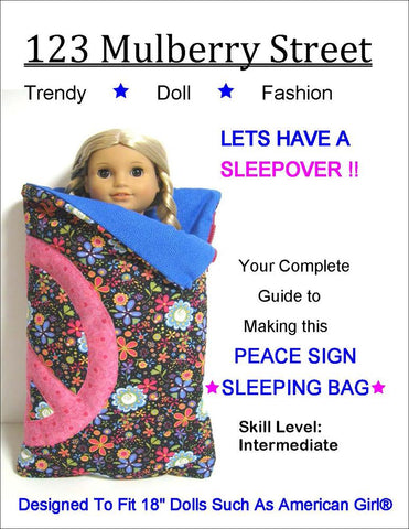 123 Mulberry Street 18 Inch Modern Peace Sign Sleeping Bag 18" Doll Accessory Pattern Pixie Faire