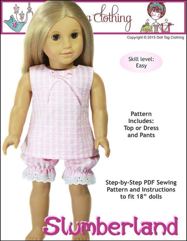 Doll Tag Clothing 18 Inch Modern Slumberland 18" Doll Clothes Pattern Pixie Faire