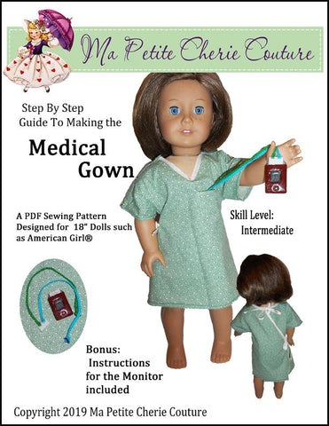 Mon Petite Cherie Couture 18 Inch Modern Medical Gown 18" Doll Clothes Pattern Pixie Faire