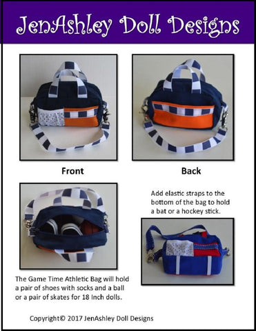 Jen Ashley Doll Designs 18 Inch Modern Game Time Athletic Bag 14-18" Doll Accessory Pattern Pixie Faire