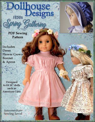 Dollhouse Designs 18 Inch Historical 1850s Spring Gathering 18" Doll Clothes Pattern Pixie Faire