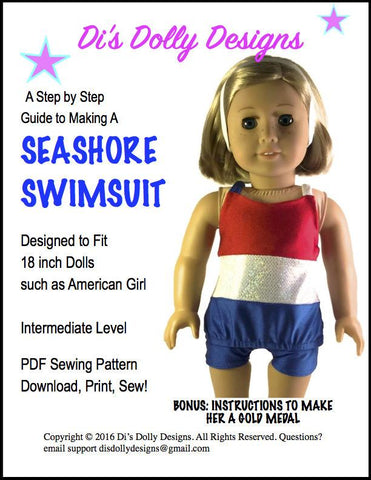 Di's Dolly Designs 18 Inch Modern Seashore Swimsuit 18" Doll Clothes Pixie Faire