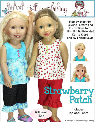 Doll Tag Clothing Karito Kids Strawberry Patch Pattern for 18" - 21" Doll Clothes Pattern Pixie Faire