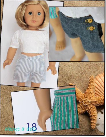 About A Doll 18 18 Inch Historical Sun & Sand Shorts Set 18" Doll Clothes Pattern Pixie Faire
