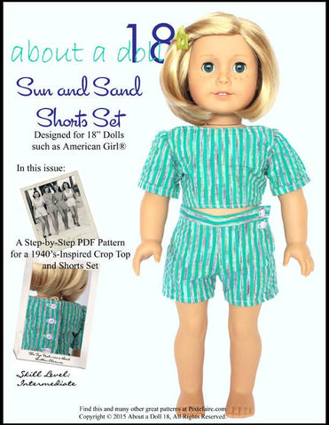 About A Doll 18 18 Inch Historical Sun & Sand Shorts Set 18" Doll Clothes Pattern Pixie Faire