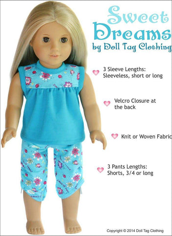 Doll Tag Clothing 18 Inch Modern Sweet Dreams PJ Bundle 18" Doll Clothes Pattern Pixie Faire