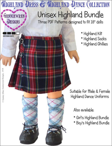 Genniewren 18 Inch Modern Unisex Highland Bundle 18" Doll Clothes Pattern Pixie Faire