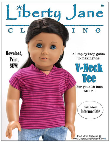 Liberty Jane 18 Inch Modern V-Neck Tee 18" Doll Clothes Pattern Pixie Faire