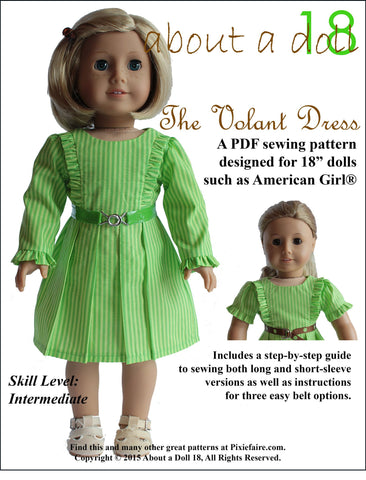 About A Doll 18 18 Inch Modern The Volant Dress 18" Doll Clothes Pattern Pixie Faire