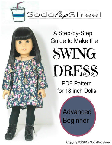 Soda Pop Street 18 Inch Modern The Swing Dress 18" Doll Clothes Pattern Pixie Faire