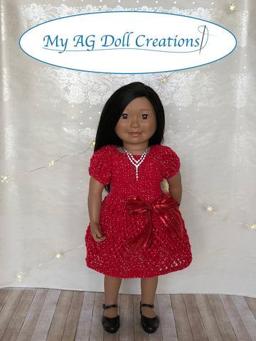 My AG Doll Creations Knitting Mita's Party Dress & Sweater Combo 18" Doll Knitting Pattern Pixie Faire