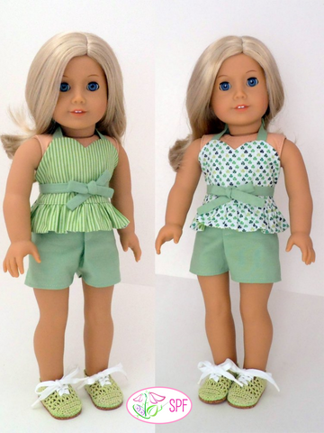 Sweet Pea Fashions 18 Inch Modern Wrap & Tie Halter Dress and Top 18" Doll Clothes Pattern Pixie Faire