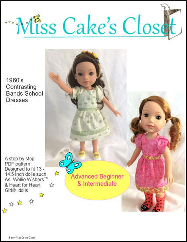 Miss Cake's Closet WellieWishers 1960's Contrasting Bands School Dress 14-14.5" Doll Clothes Pattern Pixie Faire