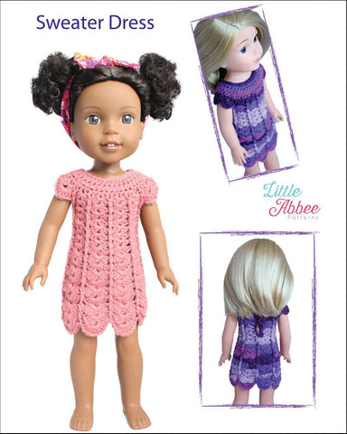 Little Abbee WellieWishers Sweater Dress 14.5" Doll Clothes Crochet Pattern Pixie Faire