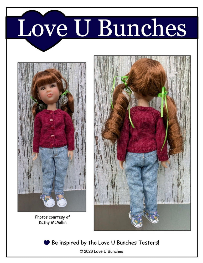 Love U Bunches Knitting Basic Cardigan 15" Doll Clothes Knitting Pattern for Ruby Red Fashion Friends Pixie Faire