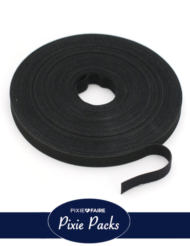 Pixie Faire Pixie Packs Pixie Packs 1/2" Wide Super Thin Hook and Loop Tape - Color:Black 25 Yard BULK ROLL Pixie Faire