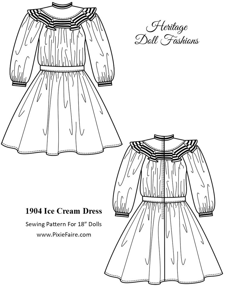 PF House Brand 18 Inch Historical 1904 Ice Cream Dress 18" Doll Clothes Pattern Pixie Faire