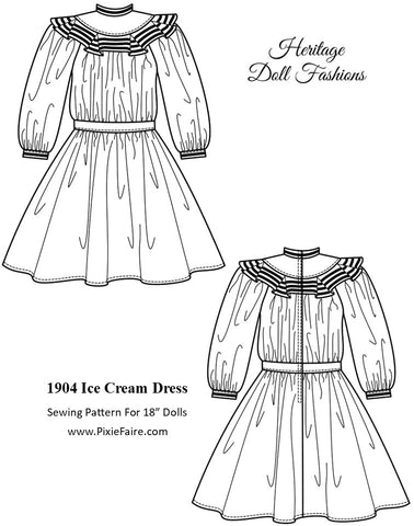 PF House Brand 18 Inch Historical 1904 Ice Cream Dress 18" Doll Clothes Pattern Pixie Faire