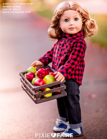 PF House Brand 18 Inch Modern Simply Buttoned Long Sleeve Shirt 18" Doll Clothes Pattern Pixie Faire