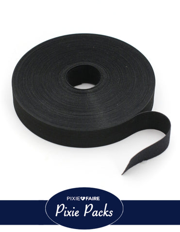 Pixie Faire Pixie Packs Pixie Packs 1" Wide Super Thin Hook and Loop Tape - Color:Black 25 Yard BULK ROLL Pixie Faire