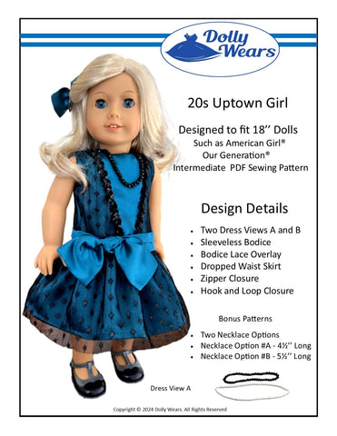 Dolly Wears 18 Inch Historical 20s Uptown Girl 18" Doll Clothes Pattern Pixie Faire