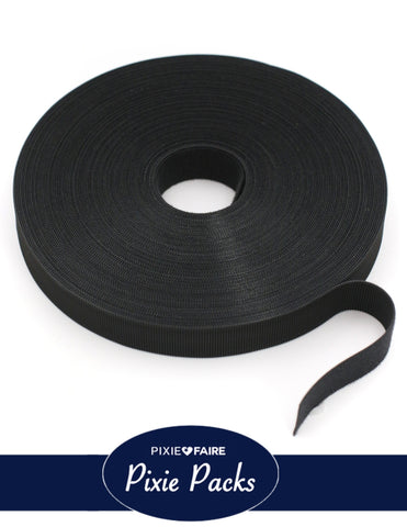 Pixie Faire Pixie Packs Pixie Packs 3/4" Wide Super Thin Hook and Loop Tape - Color:Black 25 Yard BULK ROLL Pixie Faire