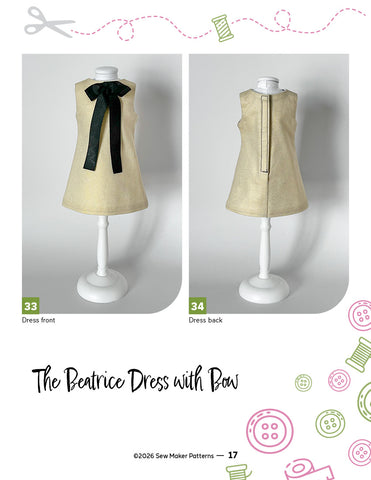 Sew Maker Patterns WellieWishers The Beatrice Dress 14.5" Doll Clothes Pattern Pixie Faire