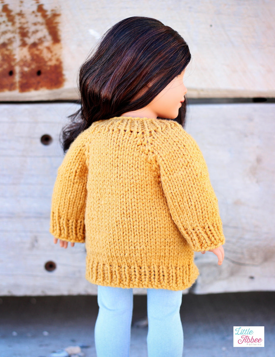 Little Abbee Crochet Fall Cardigan Doll Clothes Knitting Pattern for 18 Inch Dolls Pixie Faire