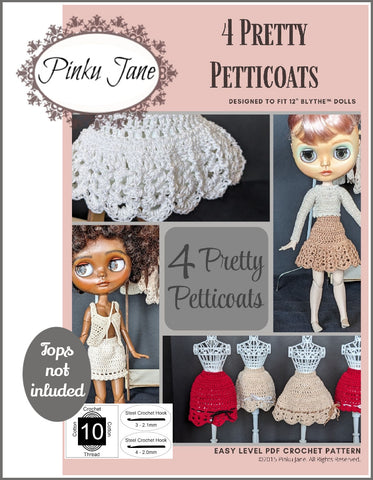 Pinku Jane Crochet 4 Pretty Petticoats Crochet Pattern For 12" Blythe Dolls Pixie Faire