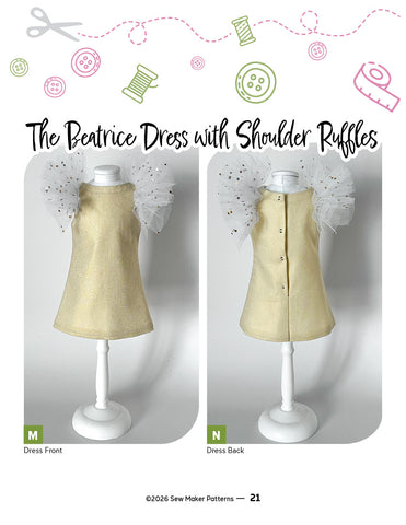 Sew Maker Patterns WellieWishers The Beatrice Dress 14.5" Doll Clothes Pattern Pixie Faire