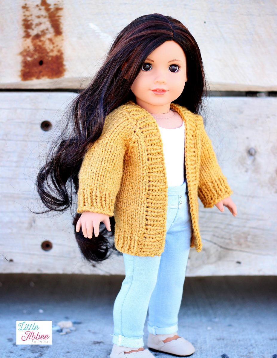 Little Abbee Crochet Fall Cardigan Doll Clothes Knitting Pattern for 18 Inch Dolls Pixie Faire