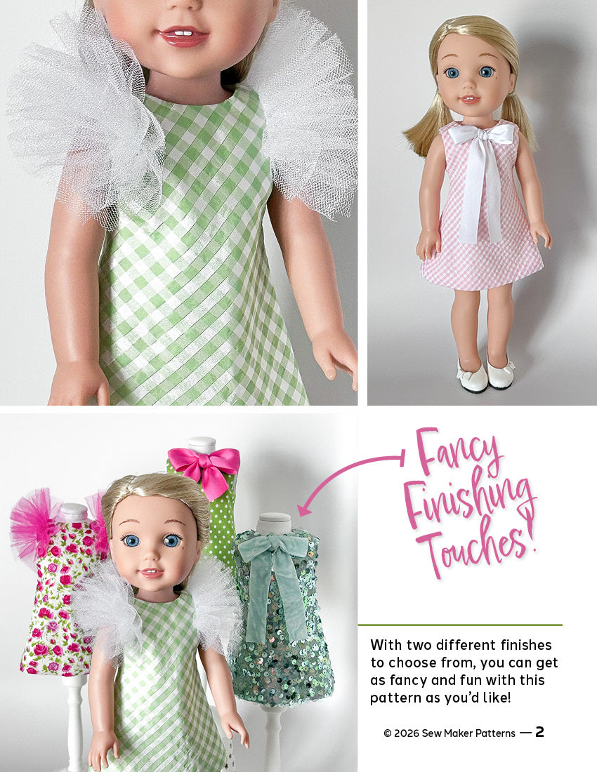 Sew Maker Patterns WellieWishers The Beatrice Dress 14.5" Doll Clothes Pattern Pixie Faire