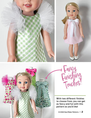 Sew Maker Patterns WellieWishers The Beatrice Dress 14.5" Doll Clothes Pattern Pixie Faire