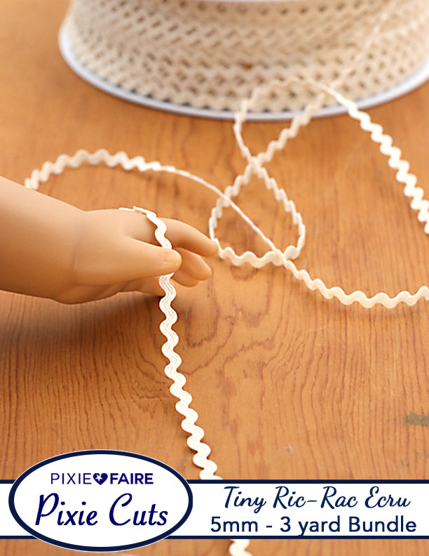 Pixie Faire Pixie Cuts Trim Pre-Cut 3 Yard Bundle 5mm or 3/16 inch Tiny Ecru Ric Rac Pixie Faire