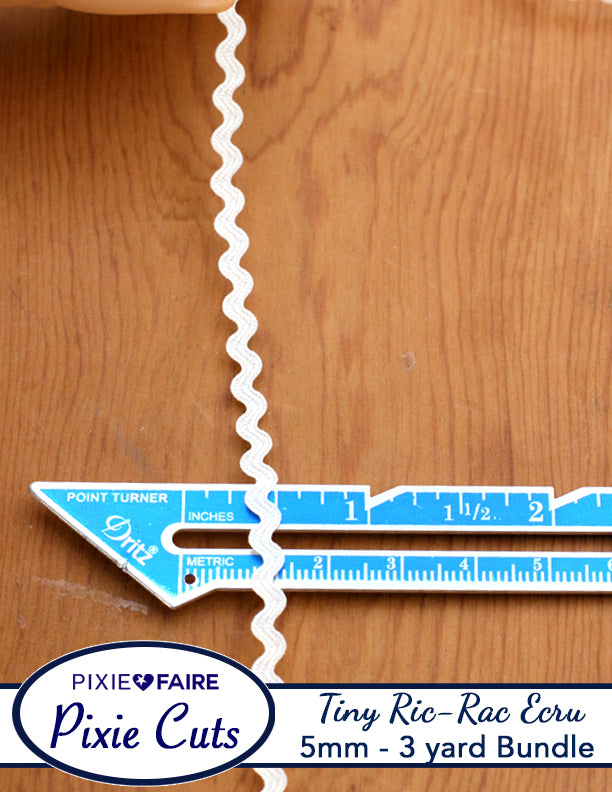 Pixie Faire Pixie Cuts Trim Pre-Cut 3 Yard Bundle 5mm or 3/16 inch Tiny Ecru Ric Rac Pixie Faire