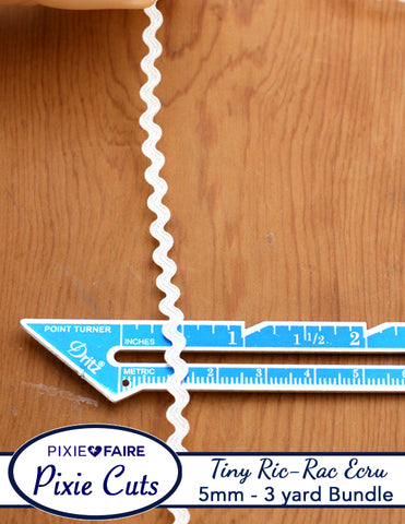 Pixie Faire Pixie Cuts Trim Pre-Cut 3 Yard Bundle 5mm or 3/16 inch Tiny Ecru Ric Rac Pixie Faire