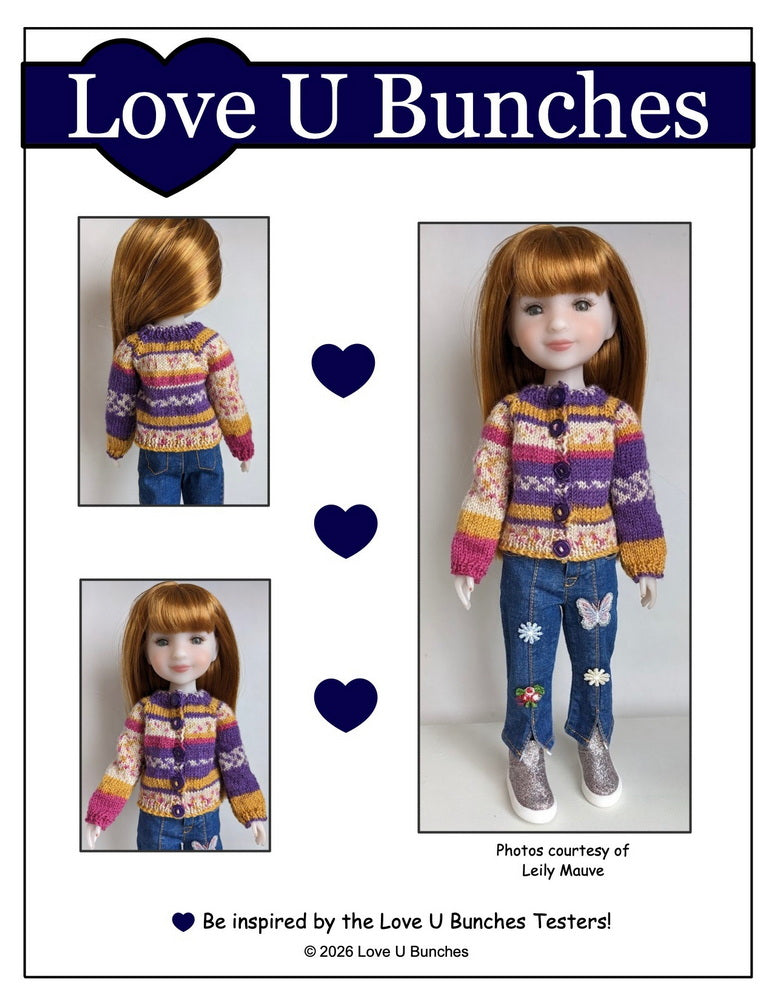 Love U Bunches Knitting Basic Cardigan 15" Doll Clothes Knitting Pattern for Ruby Red Fashion Friends Pixie Faire