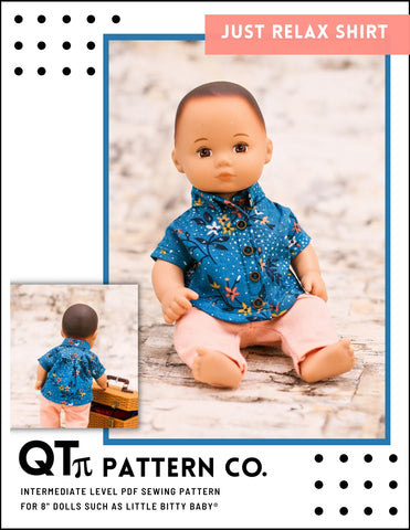 QTπ Pattern Co 8" Baby Dolls Just Relax Shirt 8" Baby Doll Clothes Pattern Pixie Faire