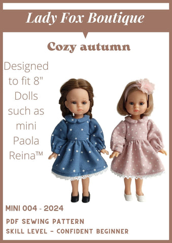 Lady Fox Boutique Paola Reina Cozy Autumn Dress Doll Clothes Pattern For 8 Inch Paola Reina Mini Dolls Pixie Faire