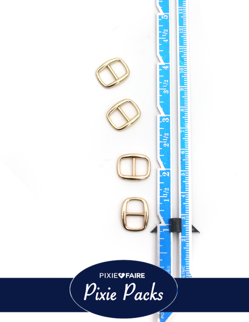Pixie Faire Pixie Packs Pixie Packs Wide Oval Slider Buckle For 3/8"" or 8mm Belt Metal Gold Tone Pixie Faire