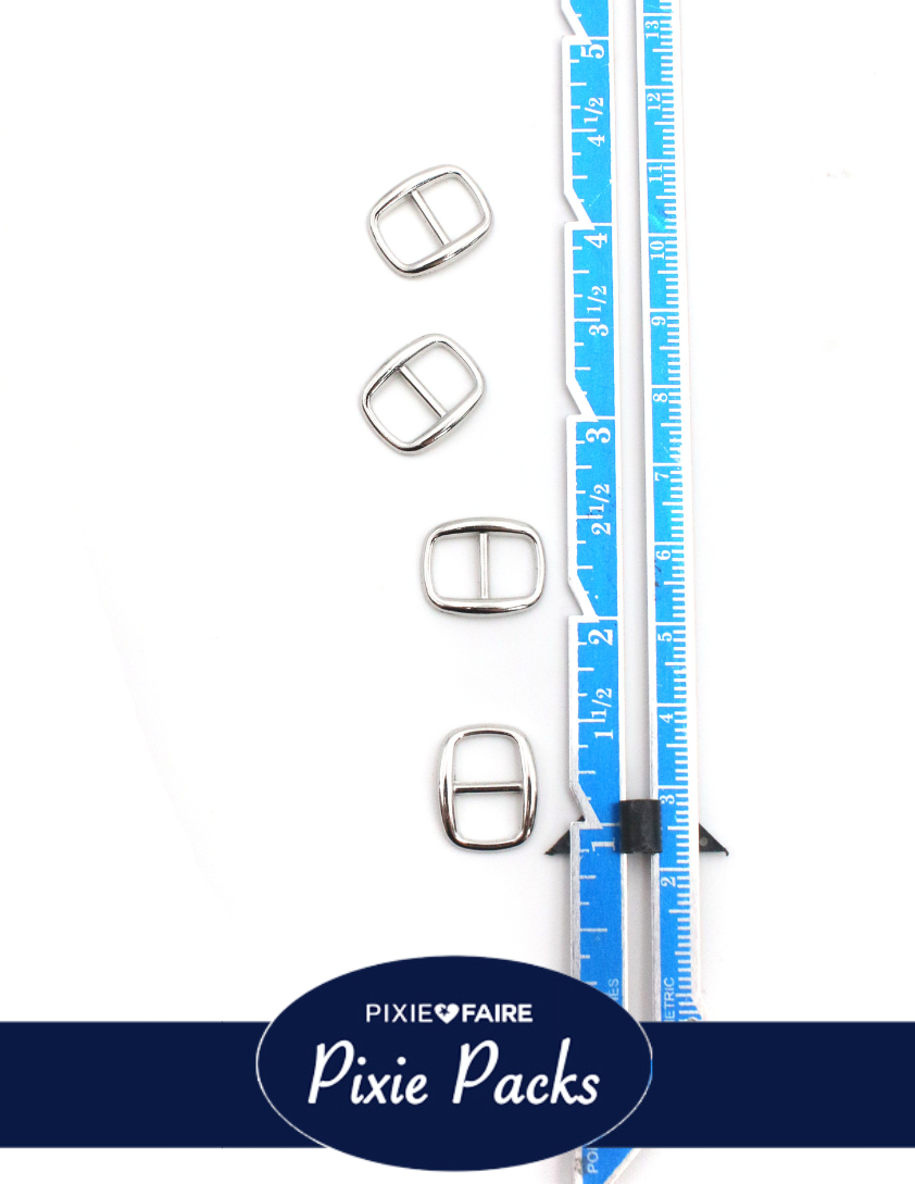 Pixie Faire Pixie Packs Pixie Packs Wide Oval Slider Buckle For 3/8"" or 8mm Belt Metal Silver Tone Pixie Faire