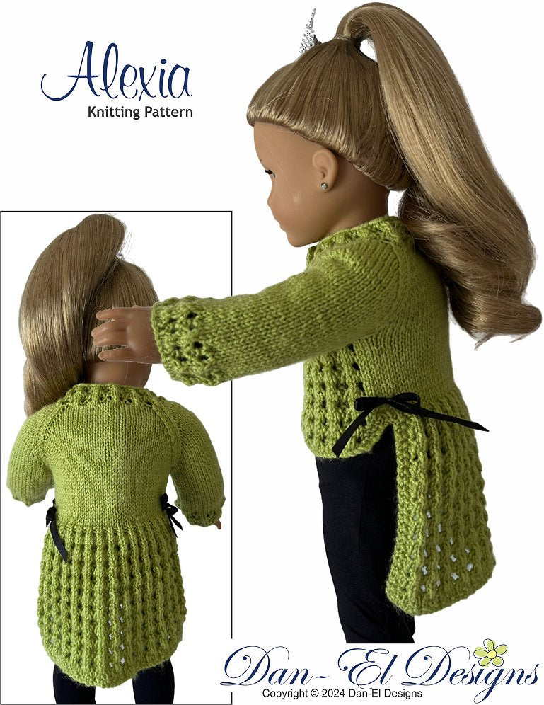 Dan-El Designs Knitting Alexia 18" Doll Clothes Knitting Pattern Pixie Faire