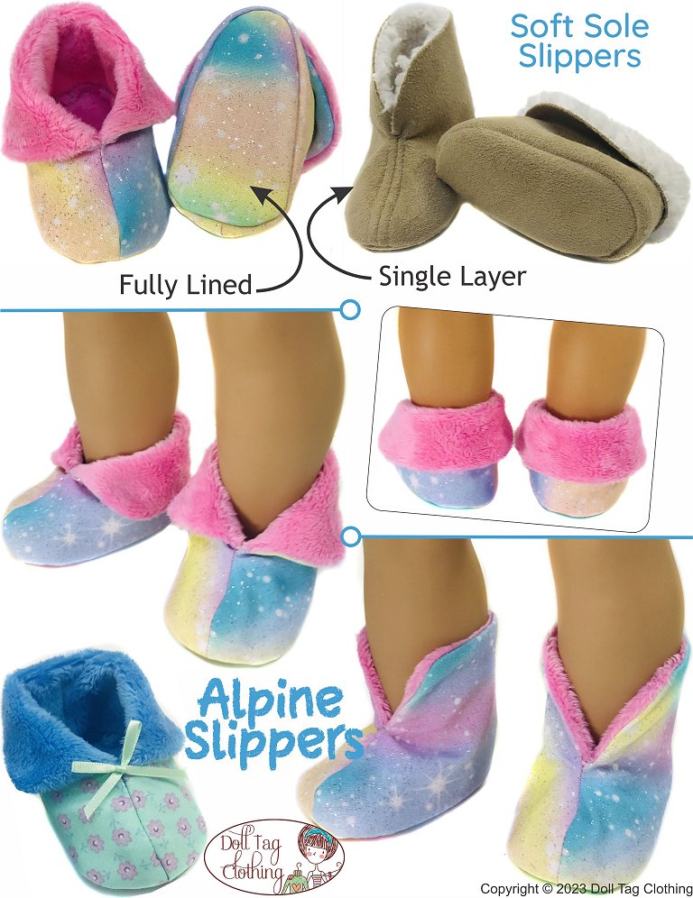 Doll Tag Clothing Shoes Alpine Slippers 18" Doll Clothes Pattern Pixie Faire