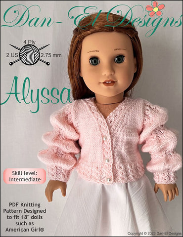 Dan-El Designs Knitting Alyssa 18" Doll Clothes Knitting Pattern Pixie Faire